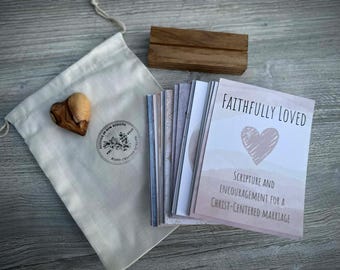 Scripture and Encouragement for Married Couples, Christian Wedding Gift, Anniversary Gift, Scripture Card Set for Couples, Faithfully Loved
