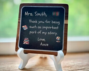 Personalized Teacher Gift, Acacia Wood Teacher Sign with Stand, End of Year Teacher Gift, Sunday School Teacher Gift