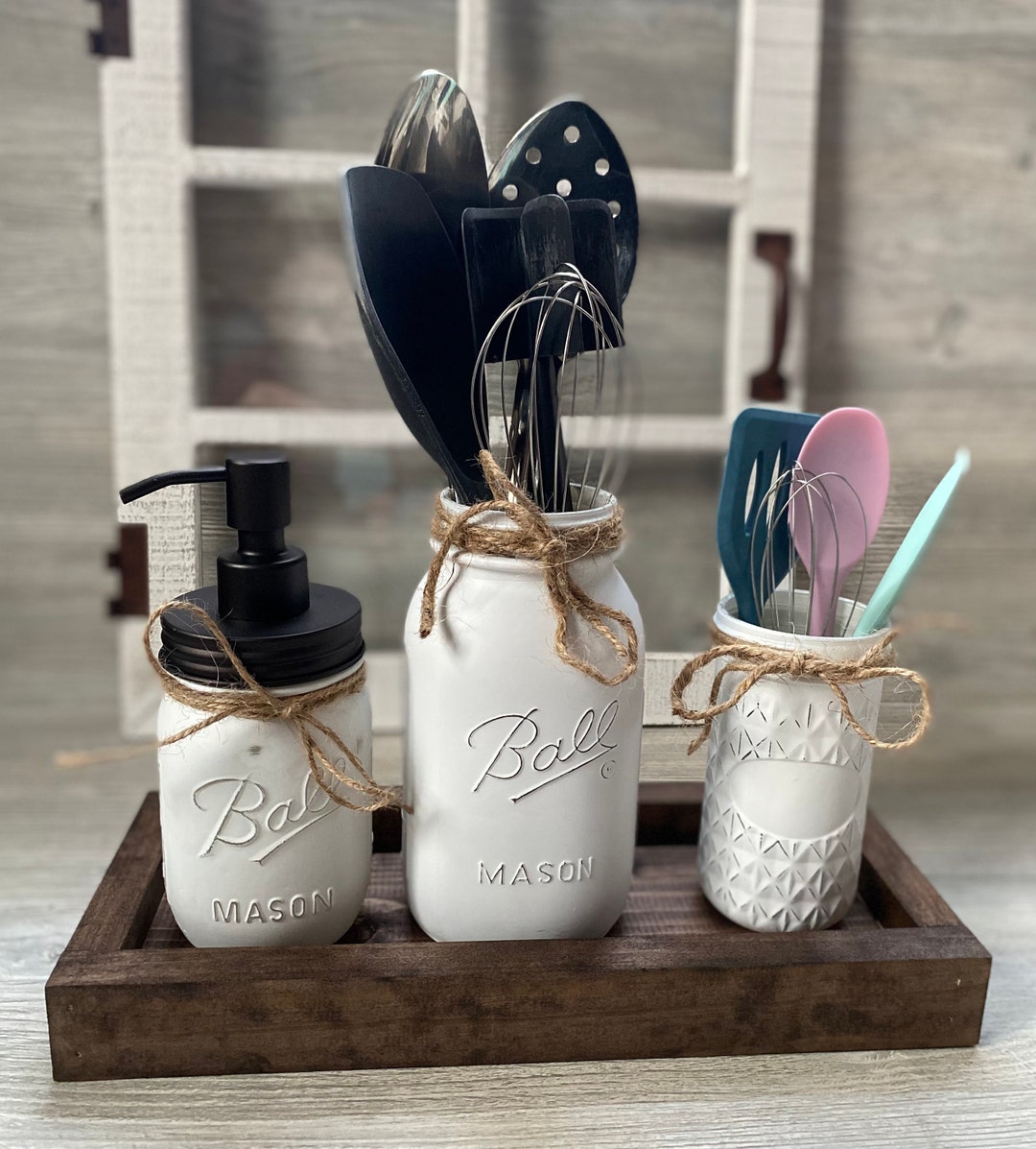 Mason Jar Kitchen Set Mason Jar Kitchen Utensil Holder Etsy