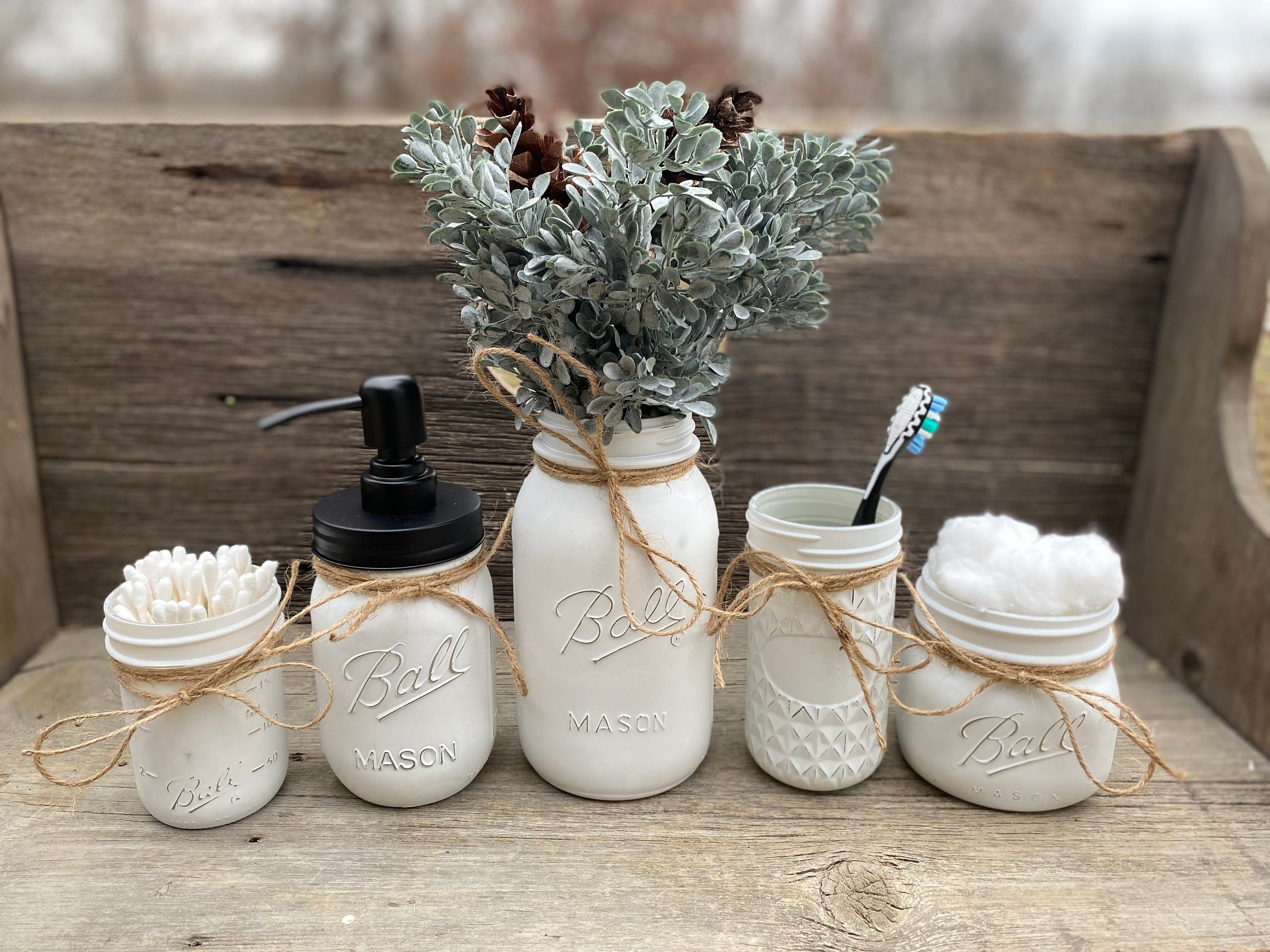 Bathroom Set Mason Jar Bathroom Decor Bathroom Etsy