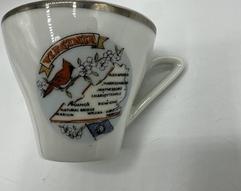 Virginia Souvenir Tea Cup Made In Japan 2" Tall Silver Rim.