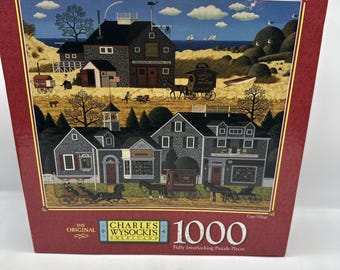 MB Charles Wysocki Cape Village Americana 1000 pc Jigsaw Puzzle 2000 Complete