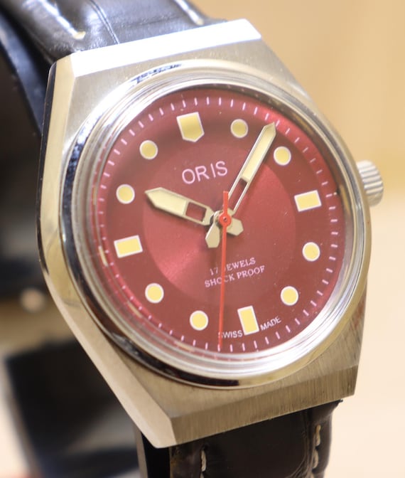 Vintage Oris Hand Winding Swiss Made Movement 17 Jewels Red Dial Men s Watch Etsy