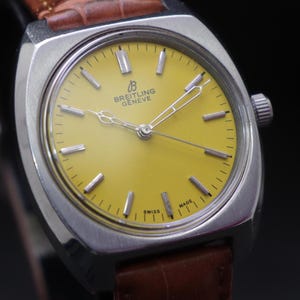 vintage BREITLING GENEVE  17 jewels Swiss made manual winding yellow dial men's watch