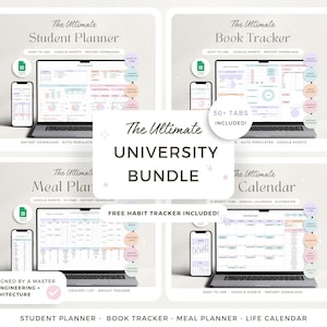 University Planner Spreadsheet Bundle Student Template Assignment Tracker Google Sheet Student Planner College Class Timetable Study Planner