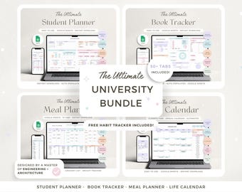 Paquete de hojas de cálculo para planificadores universitarios, plantilla para estudiantes, seguimiento de tareas, hoja de cálculo de Google, planificador estudiantil, horario de clases universitarias, planificador de estudios