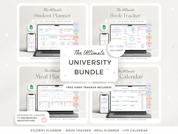 University Planner Spreadsheet Bundle Student Template Assignment Tracker Google Sheet Student Planner College Class Timetable Study Planner