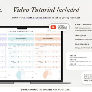 Puede incluir: Una hoja de c&aacute;lculo digital de seguimiento de calor&iacute;as y macros en la pantalla de un port&aacute;til. La interfaz muestra secciones en colores pastel para el seguimiento diario, incluyendo desayuno, almuerzo, cena y gr&aacute;ficos circulares.