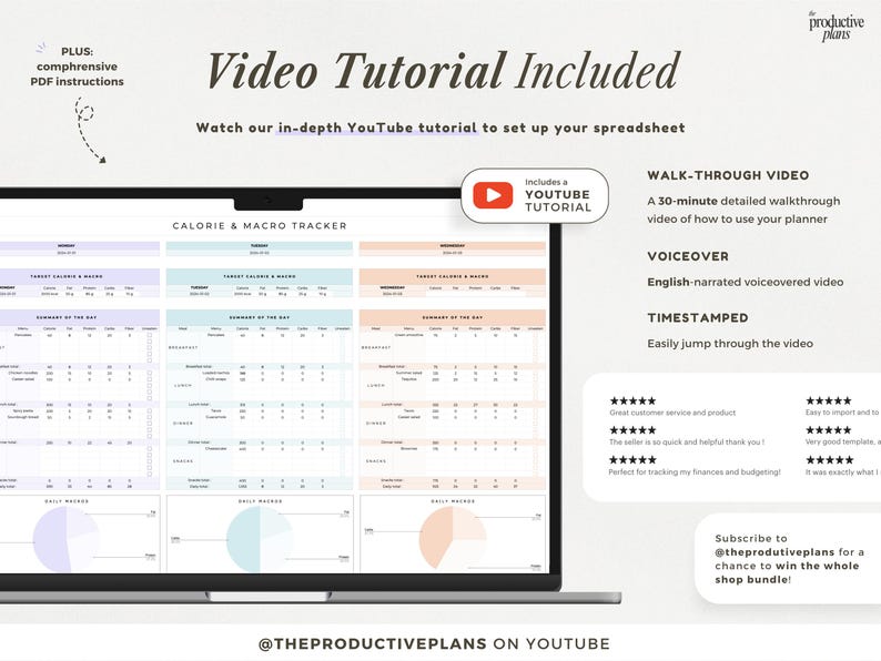 Puede incluir: Una hoja de c&aacute;lculo digital de seguimiento de calor&iacute;as y macros en la pantalla de un port&aacute;til. La interfaz muestra secciones en colores pastel para el seguimiento diario, incluyendo desayuno, almuerzo, cena y gr&aacute;ficos circulares.