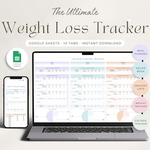 Gewichtsverlies-tracker-spreadsheet voor Google Spreadsheets Gewichtsverliesplanner Gewichtsverliesdagboek Calorie-tracker-spreadsheet Calorie-macrotracker
