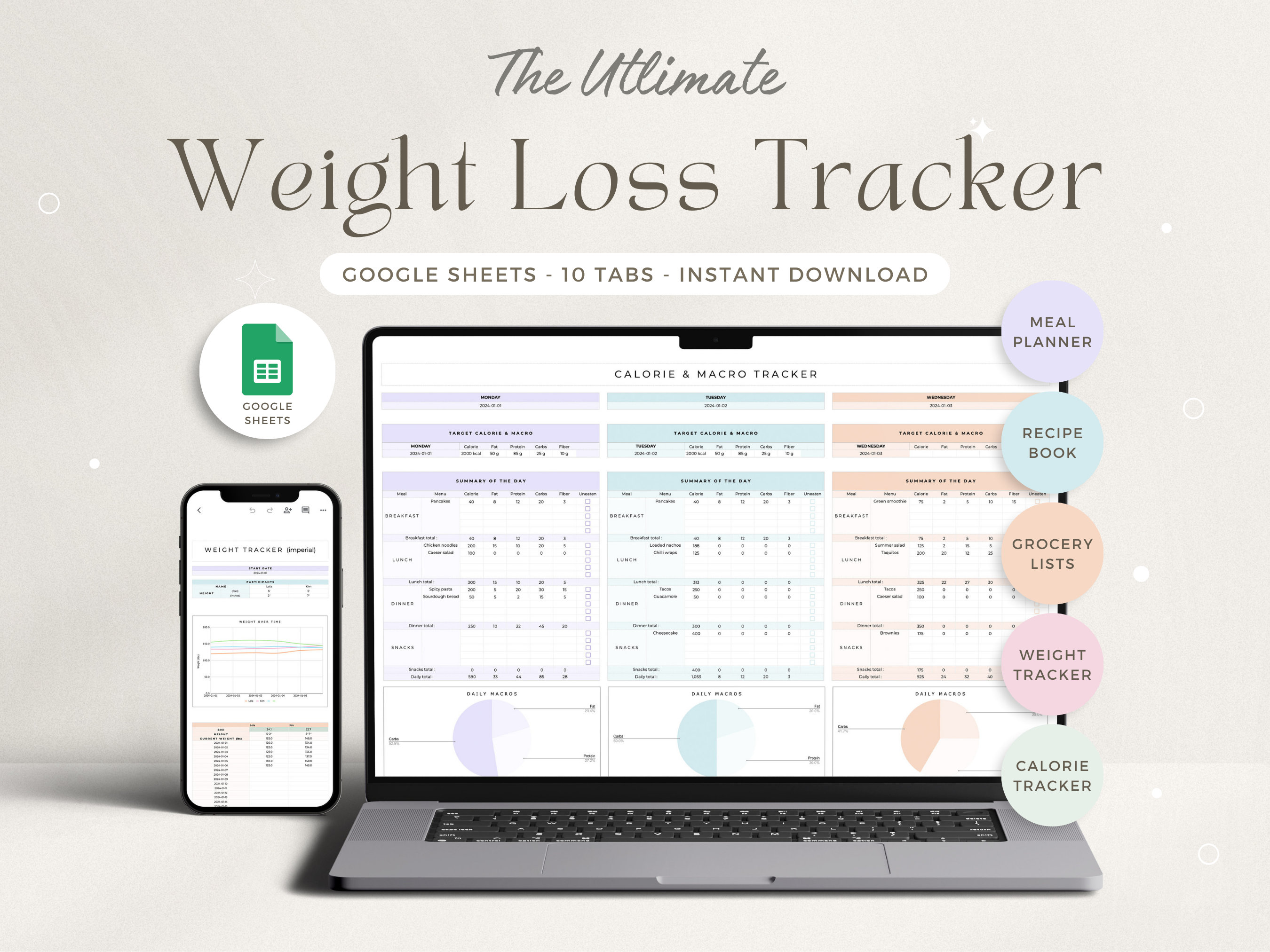 Weight Loss Tracker Spreadsheet for Google Sheets Weight Loss Planner Weight Loss Journal Calorie Tracker Spreadsheet Calorie Macro Tracker