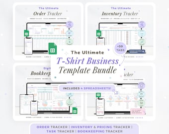 Tshirt Business Planner T-Shirt Inventory Tracker Order Tracker Product T-Shirt Pricing Tracker Bookkeeping Spreadsheet Bundle Google Sheets
