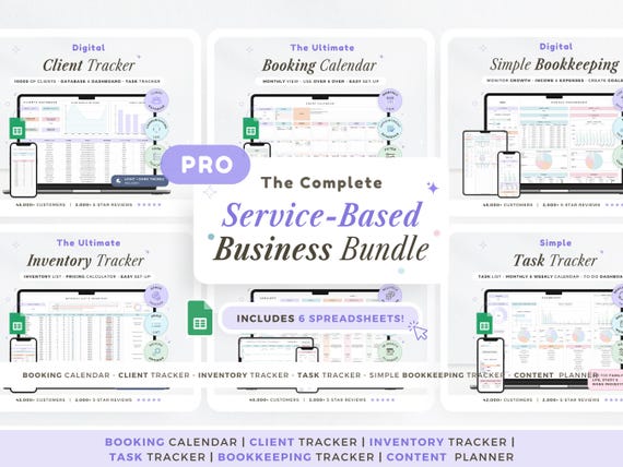 Service Based Business Spreadsheet Bundle Small Business Client Tracker Invoice Template Inventory Tracker Content Calendar Planner Pricing