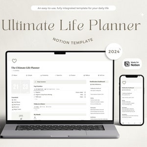 2024 Notion Template Life Planner All in One Notion Template Notion Dashboard Ultimate Notion Calendar ADHD Notion Planner Minimal Aesthetic