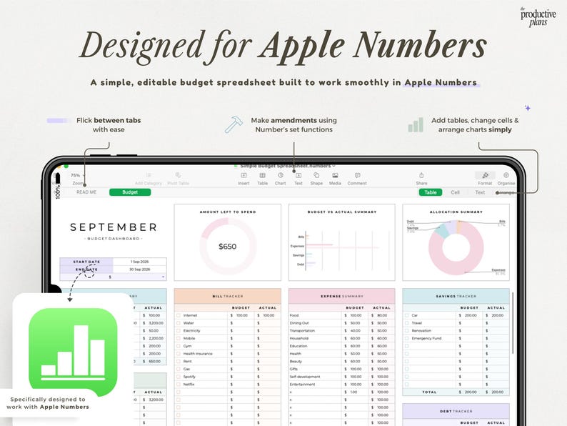 Budget Spreadsheet Apple Numbers Template for Mac iPad iPhone Simple Monthly Budget Planner Income Expense Tracker Bill Paycheck Finance image 6