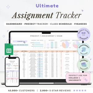 Assignment Tracker Spreadsheet Student Planner Google Sheets Calendar Class Schedule Homework Tracker Task Study Planner College University
