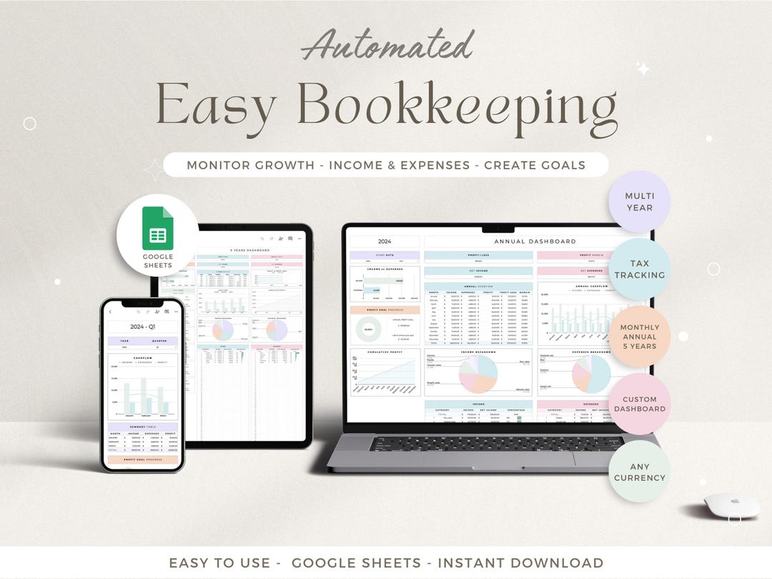 Easy Bookkeeping Template Small Business Google Sheets Profit and Loss ...