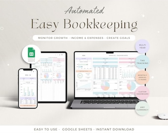 Sjabloon voor eenvoudig boekhouden Google Spreadsheets voor kleine bedrijven Winst- en verliestracker Belastingboekhoudingspreadsheet Btw-tracker Inkomstenkosten