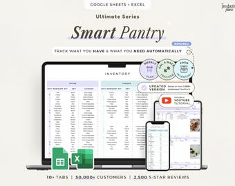 Skafferiinventering Kalkylblad Google Sheets Excel Matförvaringsspårare Frys Kylskåp Organisera Inköpslista Köksinventering Inköpslista