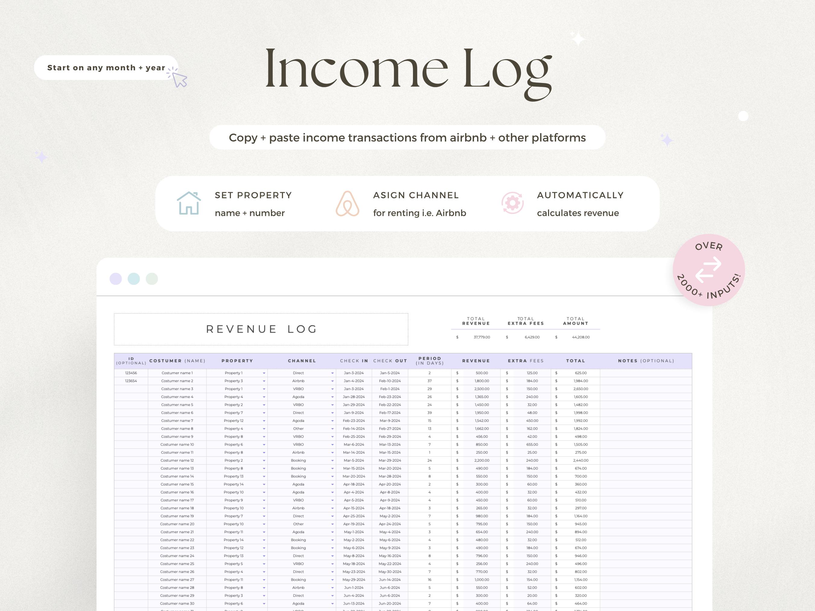 Printable Rental Bookkeeping Rental Property Template Landlord Spreadsheet Income and Expense ...