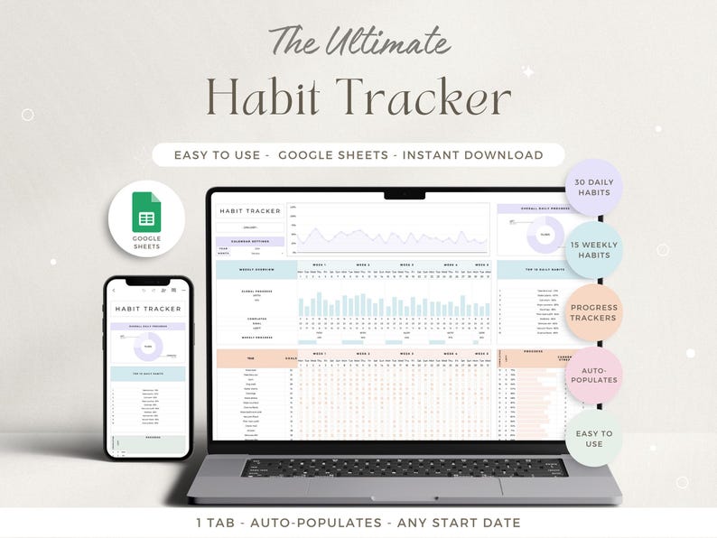 Habit Tracker Spreadsheet Google Sheets Daily Habit Planner Goal ...