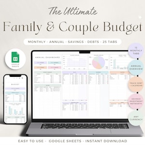 Family Annual Budget Spreadsheet Google Sheets Monthly Biweekly Budget Tracker Couple Financial Planner Bill Calendar Debt Tracker Yearly