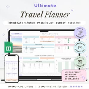 Travel Planner Google Sheets Travel Itinerary Digital Travel Budget Spreadsheet Road Trip Planner Vacation Holiday Organizer Packing List