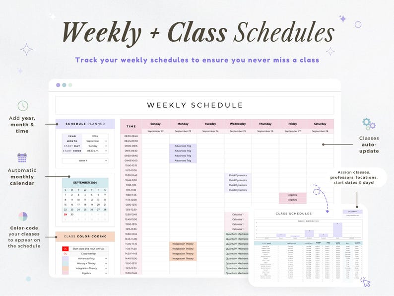 Student Planner Spreadsheet Assignment Tracker Academic Planner Google ...