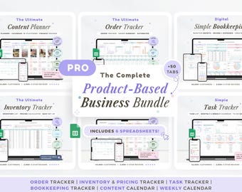 Spreadsheetbundel voor kleine bedrijven Producttracker Zakelijke boekhoudingtracker Voorraadtracker Weekplanner Inhoudsplan Google Spreadsheets