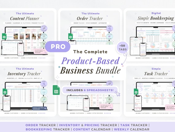 Small Business Spreadsheet Bundle Product Tracker Business Bookkeeping Tracker Inventory Tracker Weekly Planner Content Plan Google Sheets