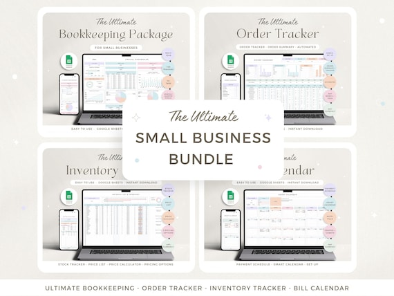 Small Business Bundle Google Sheets Bookkeeping Spreadsheet Inventory Tracker Order Tracker Product Pricing Calculator Tax Bill Calendar