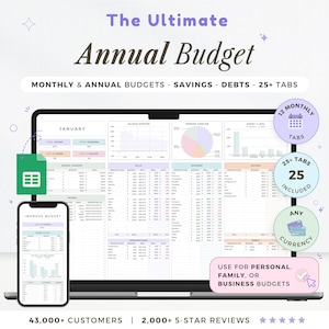 Jahresbudget Tabelle Google Sheets Monatlich zweiwöchentlich Familienbudget-Tracker Rechnungskalender Ersparnisse und Schuld-Tracker Paarbudgetplaner