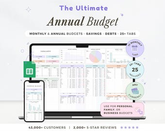 Jahresbudget Tabelle Google Sheets Monatlich zweiwöchentlich Familienbudget-Tracker Rechnungskalender Ersparnisse und Schuld-Tracker Paarbudgetplaner