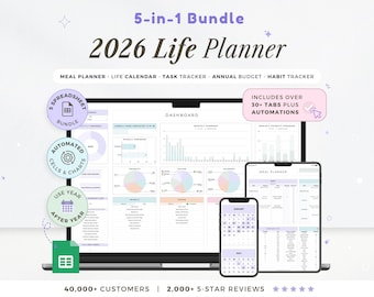Life Planner Google Sheets Budget Tracker To Do List Template Digital Organizer 2026 Calendar 2026 Spreadsheet Meal Planner ADHD Spreadsheet