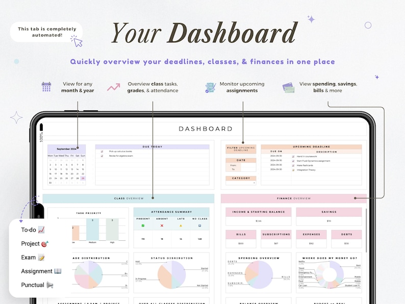 Student Planner Spreadsheet Assignment Tracker Academic Planner Google ...