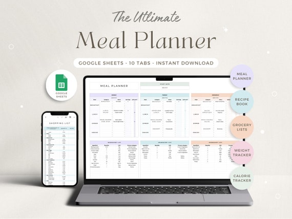 Weekly meal planner google sheets recipe journal meal planner printable spreadsheet calorie tracker automatic grocery list food inventory