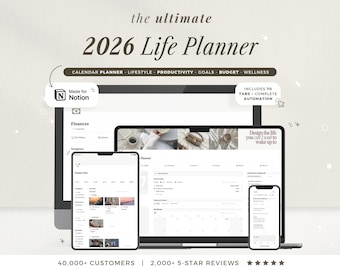 Modello Notion 2026 Planner di vita Dashboard Notion Planner Notion tutto in uno Planner digitale Second Brain Notion Finance Notion Aesthetic