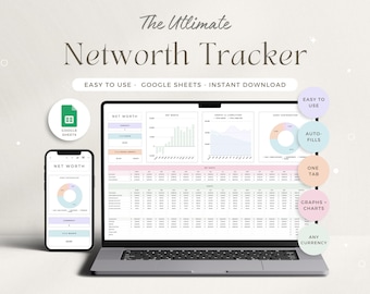 Net Worth Tracker Spreadsheet for Google Sheets Annual Net Worth Calculator Dashboard Personal Finance Planner Assets Liabilities Template