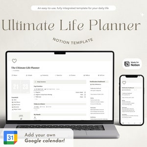 2024 Notion Template Life Planner Notion Template GTD Notion Dashboard Notion Calendar Google ADHD Notion Planner Minimal Aesthetic