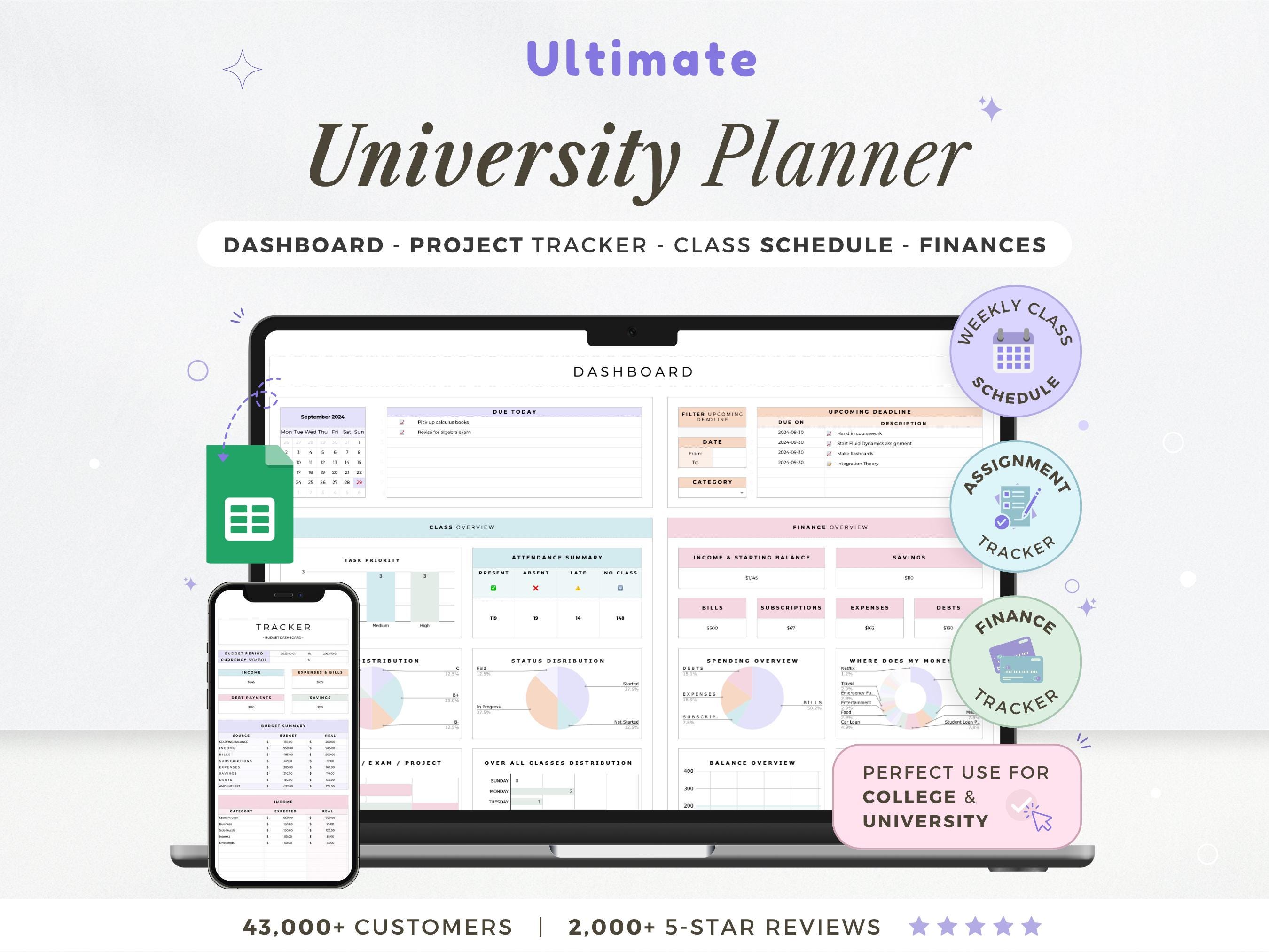 University Planner Spreadsheet Student Template Google Sheets
