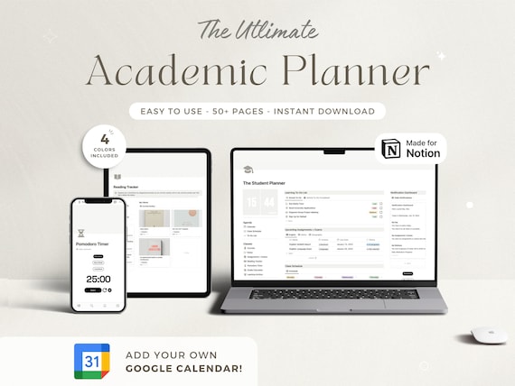 Notion Template Student Planner All in One Notion Life Planner Notion Calendar Google Notion College Notion Student Notion Personal Planner