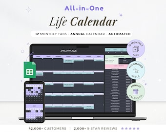 2026 Life Calendar Spreadsheet Google Sheets Monthly Planner Yearly Calendar Template Productivity Tracker Task To Do List Digital Schedule