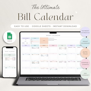 Rekeningtracker Spreadsheet Google Spreadsheets Rekeningkalender Maandelijkse slimme rekeningplanner Bewerkbare rekeningbetalingsdashboard Persoonlijke financiële planner
