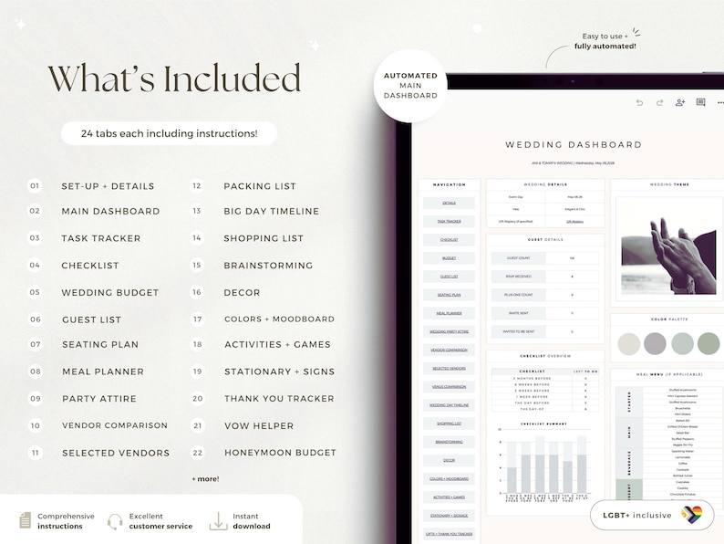 Planificador de bodas digital, seguimiento del presupuesto de la boda, hoja de cálculo del cronograma de la boda, lista de invitados a la boda, lista de verificación para la planificación de regalos de boda, Google Sheets imagen 2