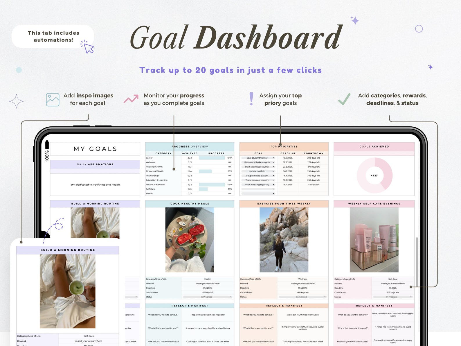 Digital Goal Planner Google Sheets 2026 Goal Tracker Spreadsheet Vision ...