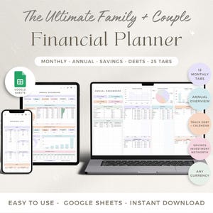 Family And Couple Annual Budget Google Sheets Spreadsheet Monthly Biweekly Budget Tracker Financial Planner Bill Calendar Debt Tracker 50/30