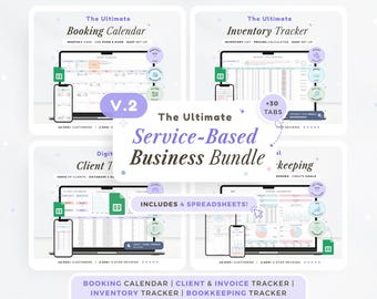 Serviceplanner Bundel voor kleine bedrijven Boekhouding Spreadsheet Voorraadtracker Prijscalculator Google Spreadsheets Factuursjabloon