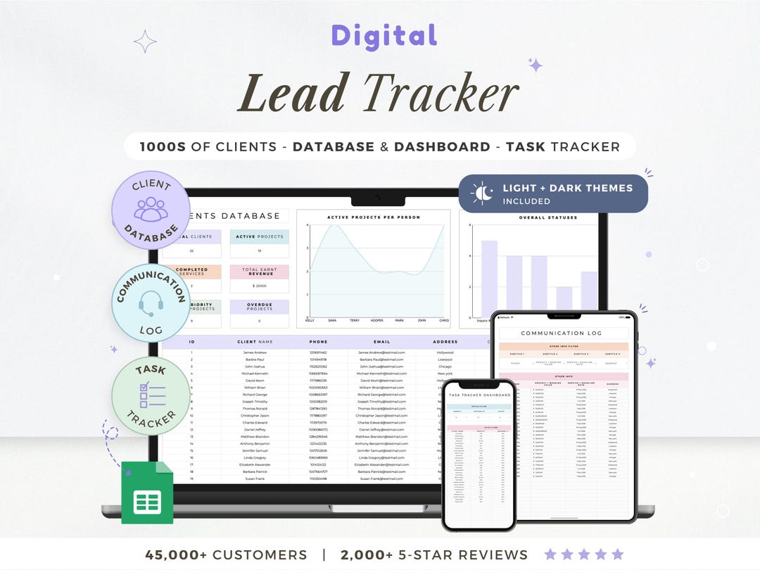 Lead Tracker Spreadsheet Digital Client List Google Sheets Lead ...