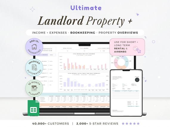 Landlord Rental Property Spreadsheet Income and Expense Google Sheets Real Estate Rental Bookkeeping Landlord Tenant Rent Payment Tracker