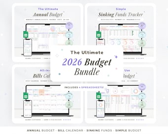 Pacchetto di fogli di calcolo per la pianificazione del budget 2026, modello di budget annuale di Google Fogli, pianificatore di budget per la busta paga mensile, strumento di monitoraggio delle bollette, strumento di monitoraggio del risparmio sui debiti